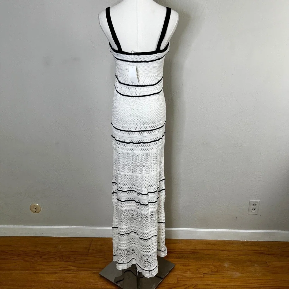 Abercrombie & Fitch Maxi Dress White Crochet Knit Black Trim NWT Small Tall